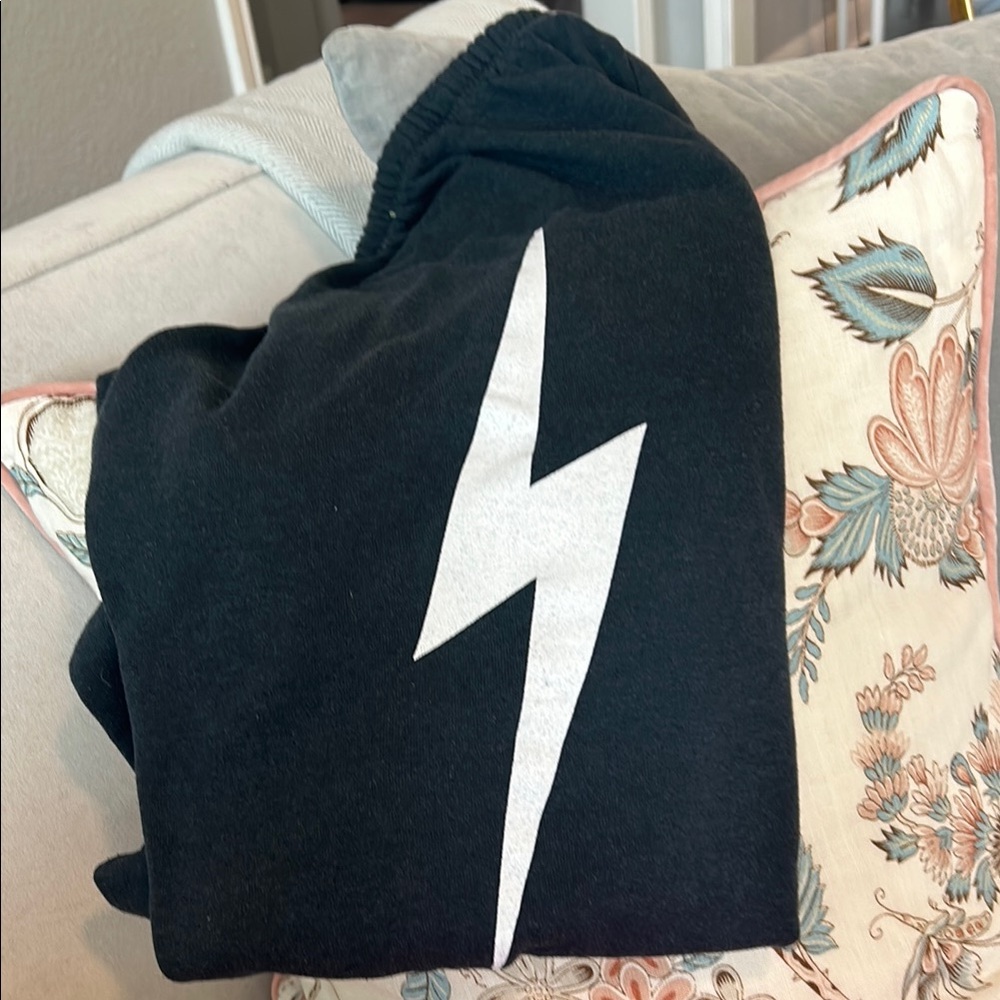 Aviator Nation Black Track Pants with White Lightning Bolt